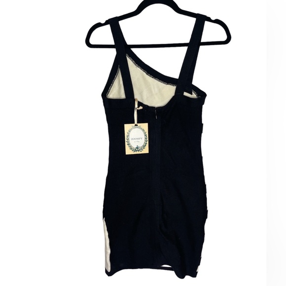 NWT Asymmetrical Bodycon Illusion Minidress - Cream and Black - Picture 3 of 4